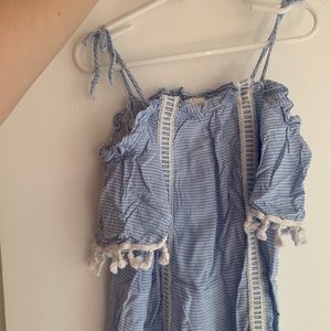 Blue Summery Striped Off the Shoulder Top